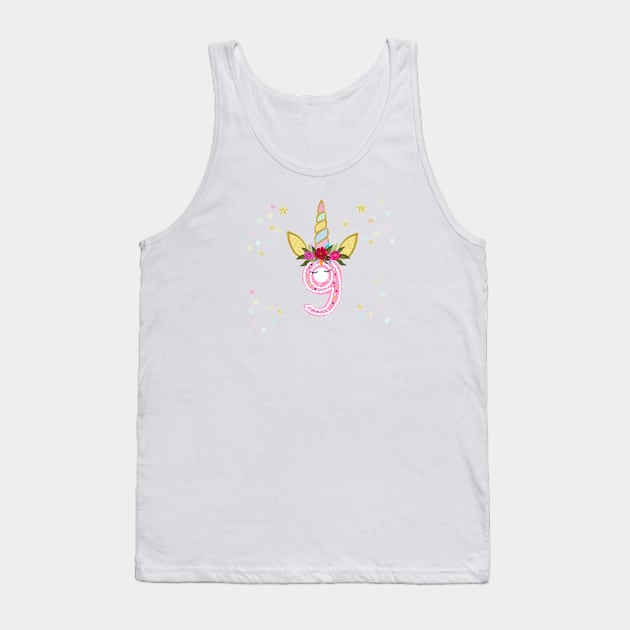 Ninth birthday. Nine. Unicorn birthday invitation Tank Top by GULSENGUNEL